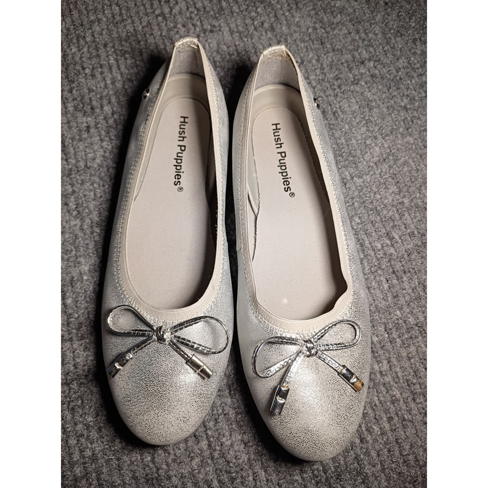 Hush Puppies Women's Silver Josie Flats With Bows Size 5m